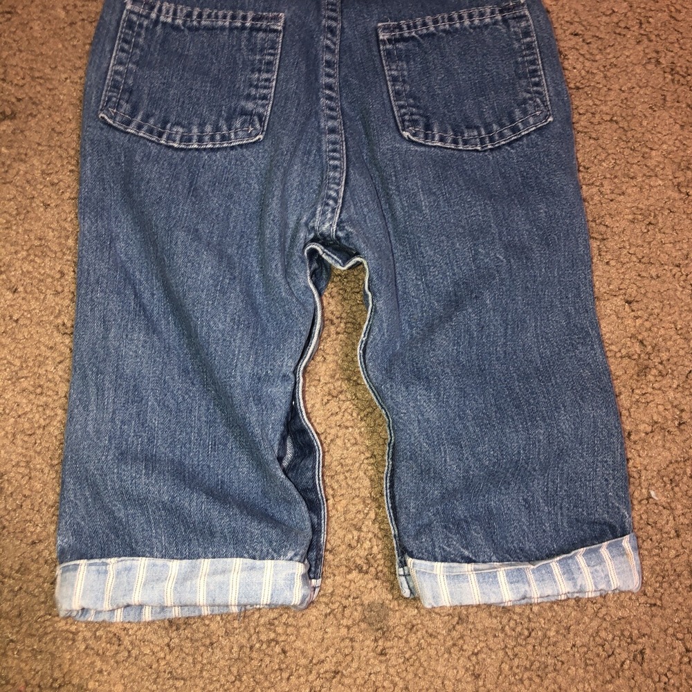 Vintage Osh Kosh B'Gosh Vestbak Denim Bib‎ Overalls 12 Months Stripe Detail USA - Picture 10 of 14